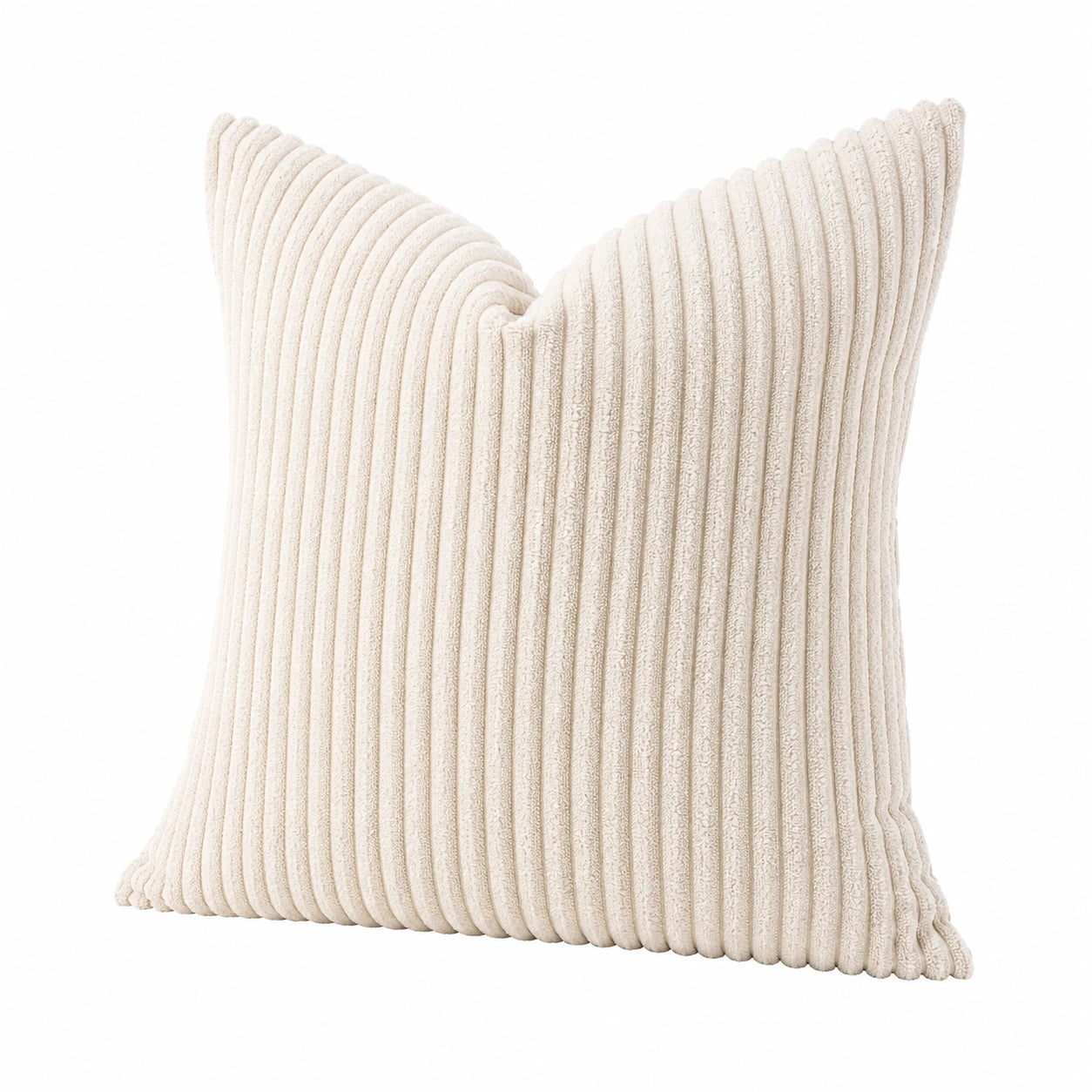 Coussin décoratif 45 x 45 cm en polyester blanc cassé à relief côtelé