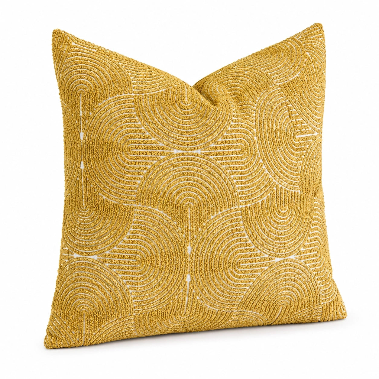Coussin décoratif 45 x 45 cm textile moutarde à relief géométrique