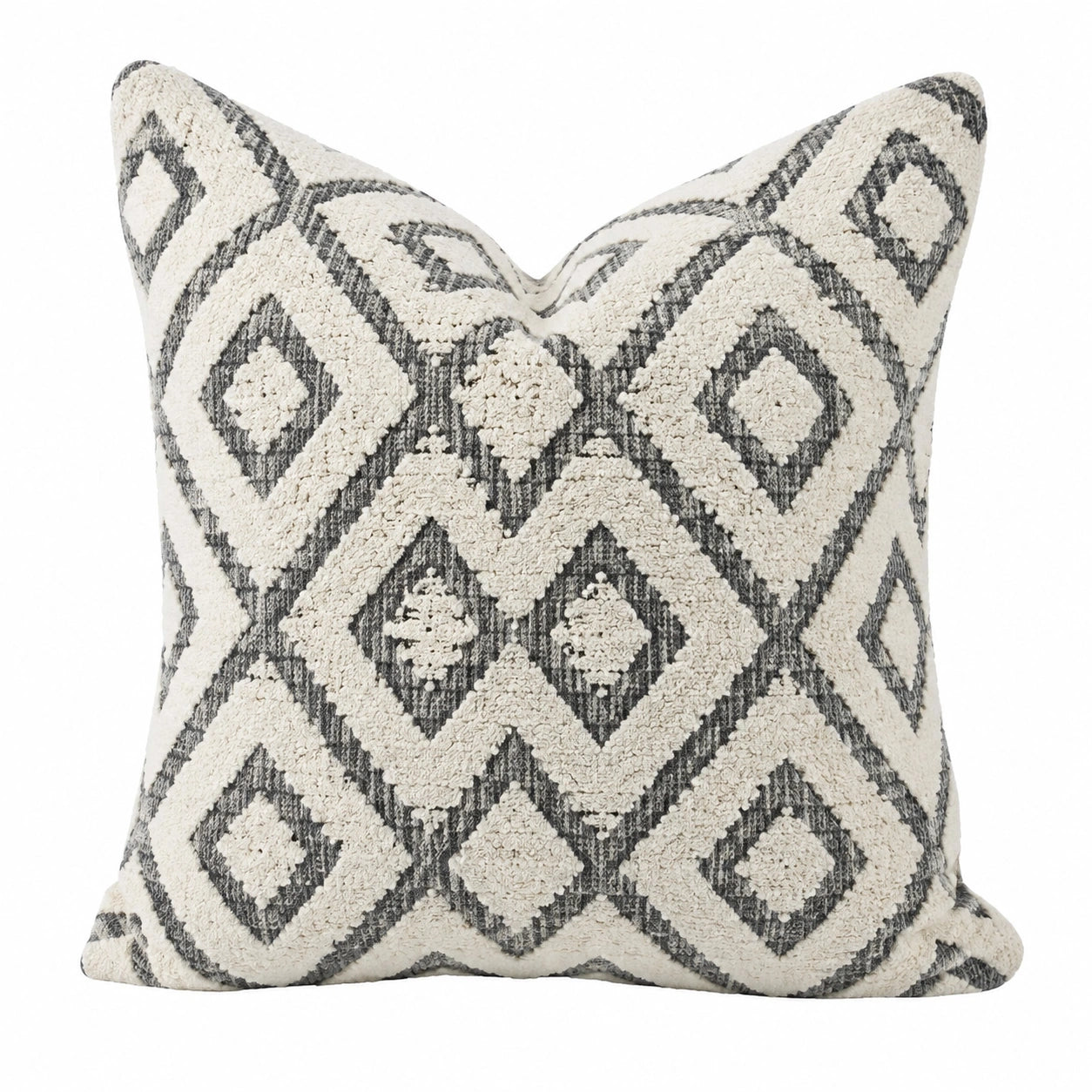 Coussin décoratif 45 x 45 cm textile écru gris à motif géométrique style bohème
