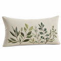 Coussin rectangulaire 50 x 30 cm tissu beige motif feuillage brodé décoratif