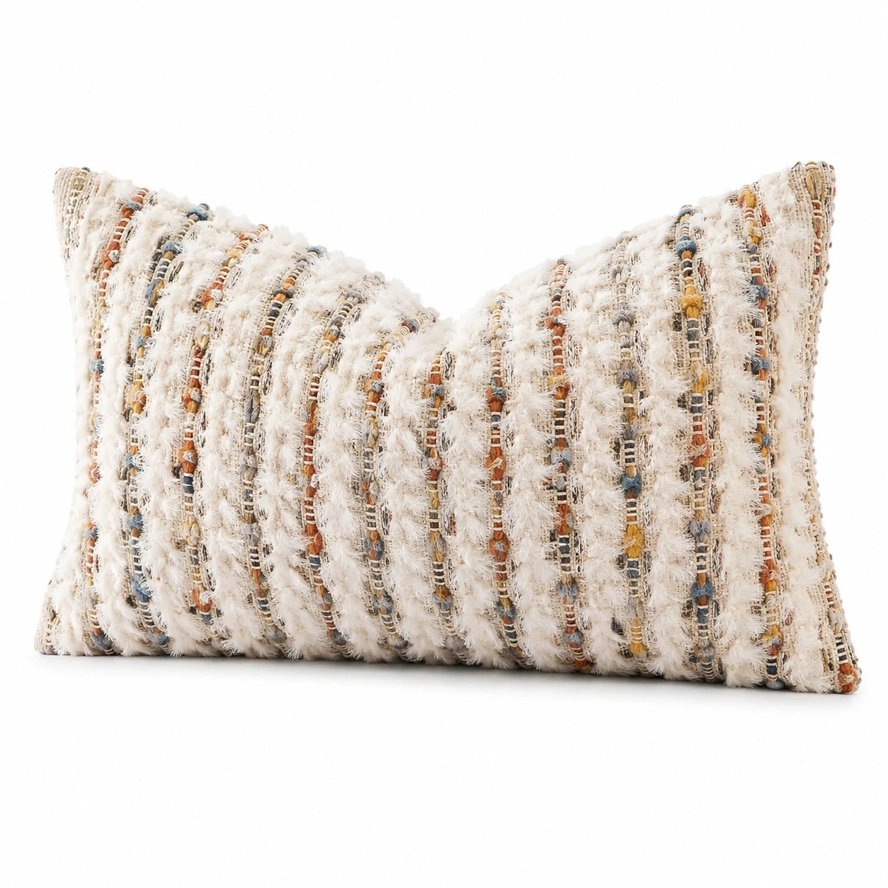 Coussin décoratif 50 x 30 cm textile écru multicolore style bohème