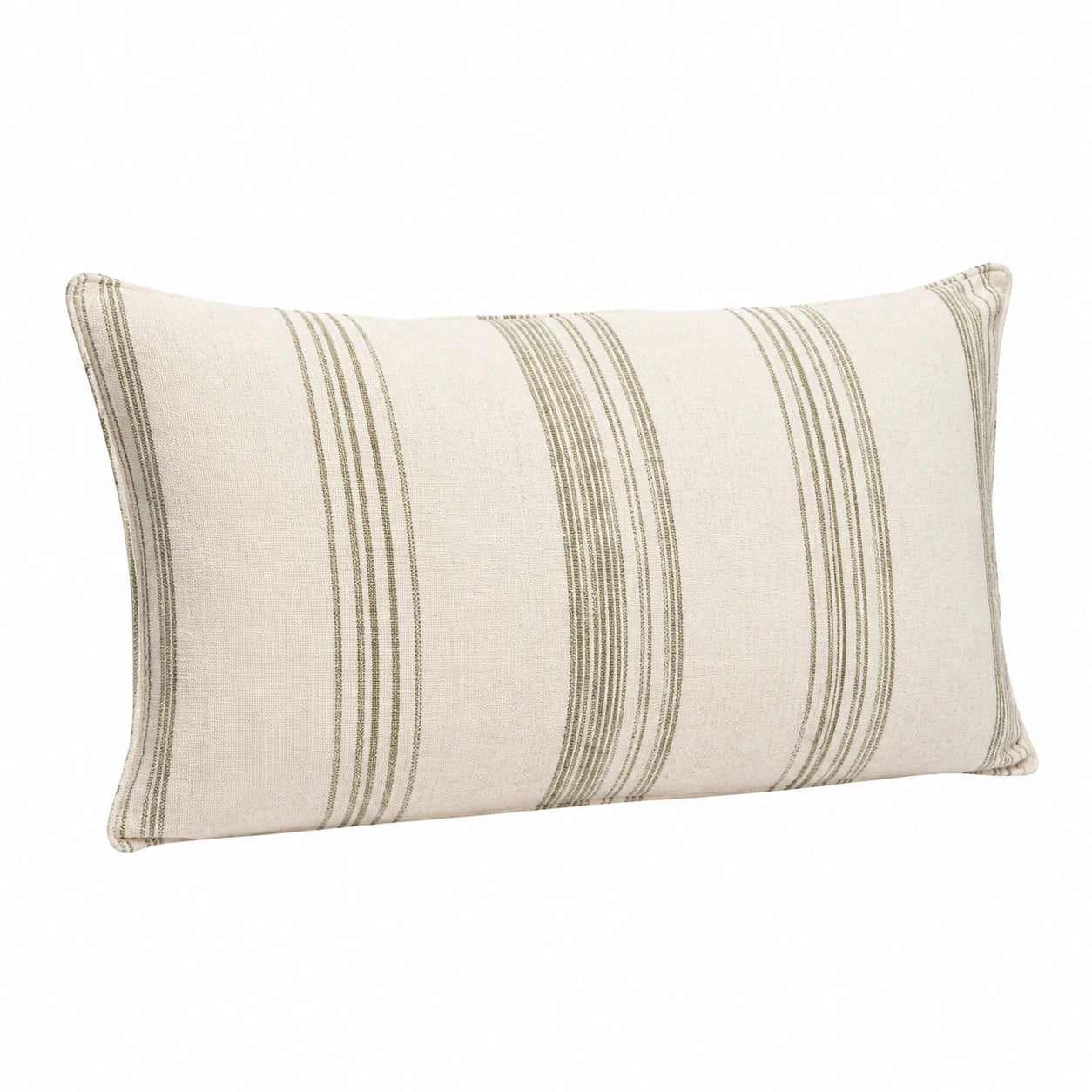 Coussin rectangulaire 50 x 30 cm en tissu écru rayé vert pour décoration intérieure