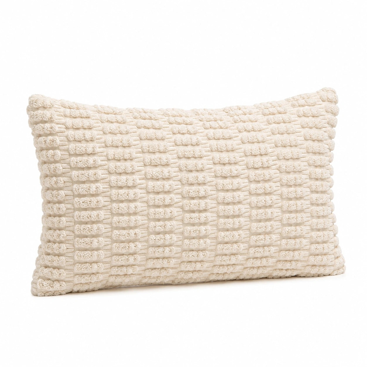Coussin décoratif 50 x 30 cm textile écru à relief