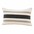 Coussin décoratif rectangulaire 50 x 30 cm en tissu tissé écru beige et noir à rayures