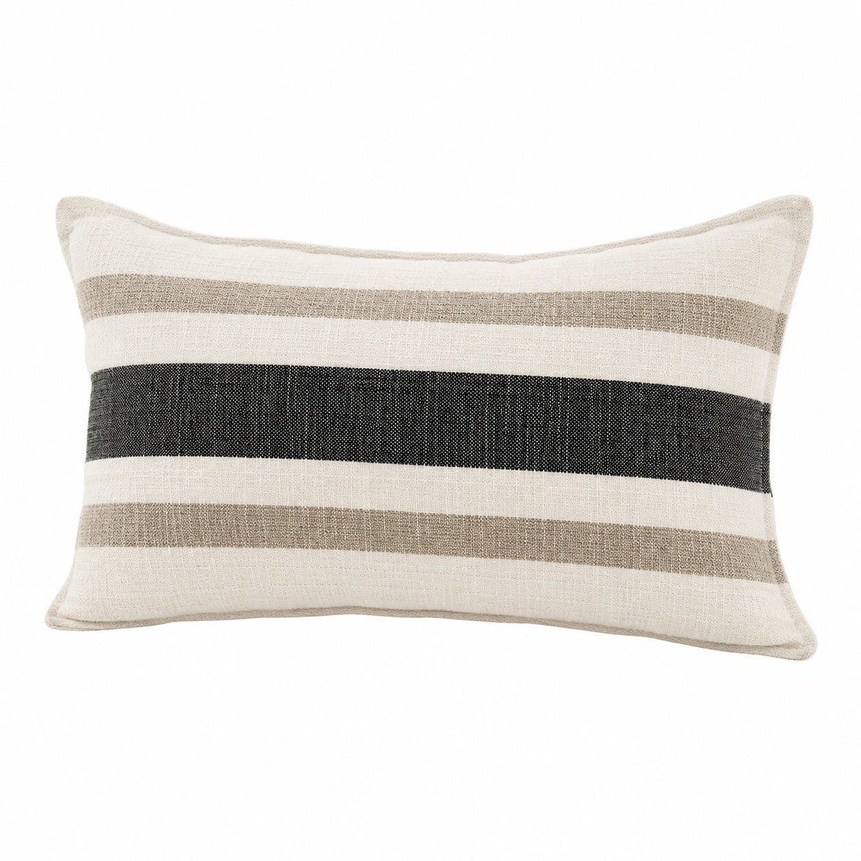 Coussin décoratif rectangulaire 50 x 30 cm en tissu tissé écru beige et noir à rayures
