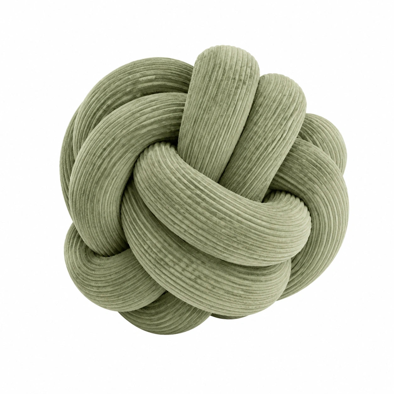 Coussin décoratif noué 35 cm en velours côtelé vert style moderne