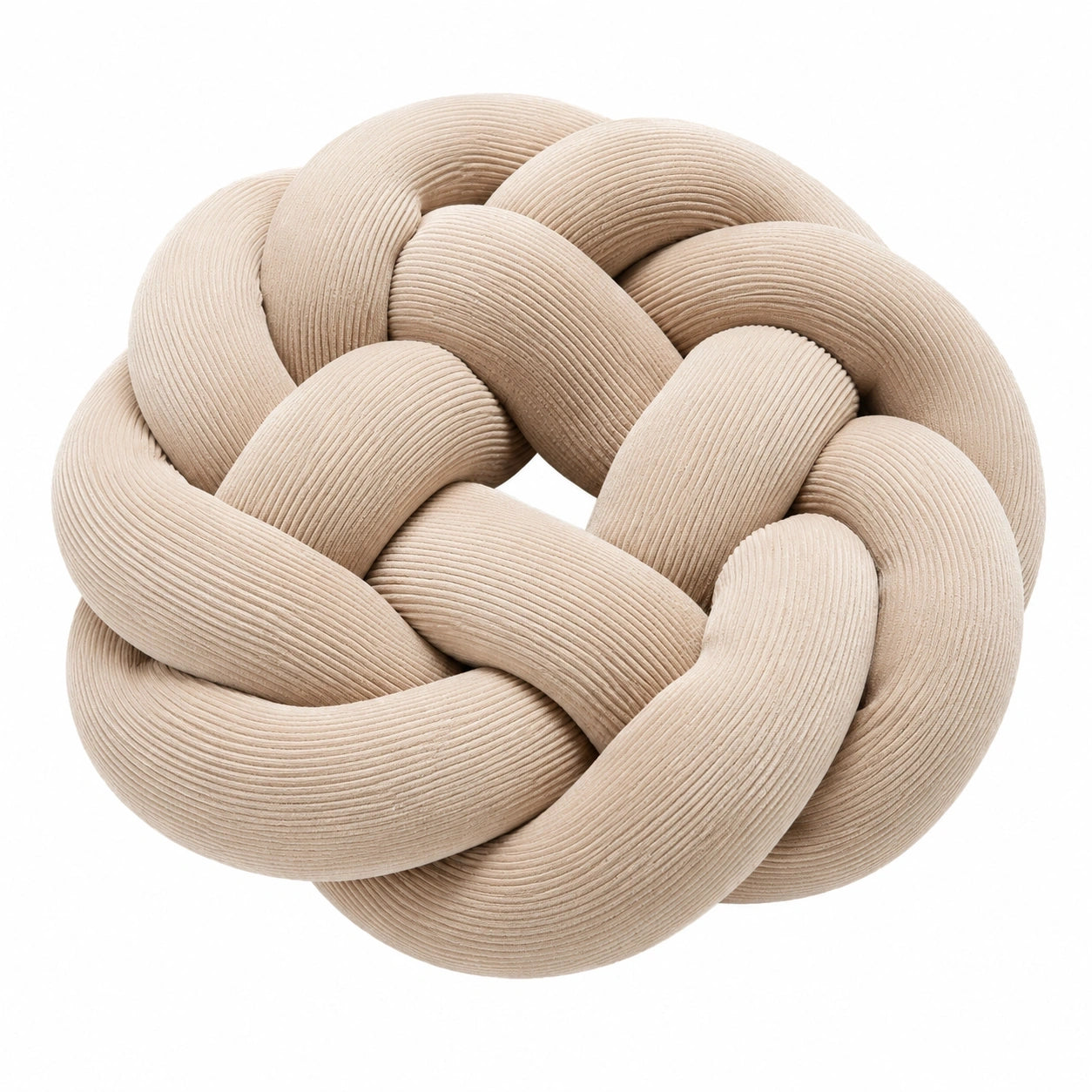 Coussin décoratif noué rond 35 cm en tissu côtelé beige - décoration intérieure
