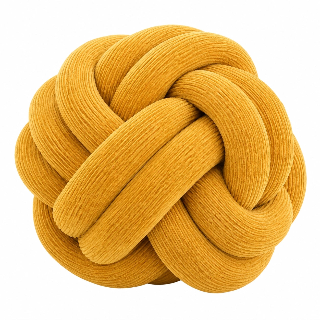 Coussin nœud 30 cm en velours côtelé jaune moutarde décoratif