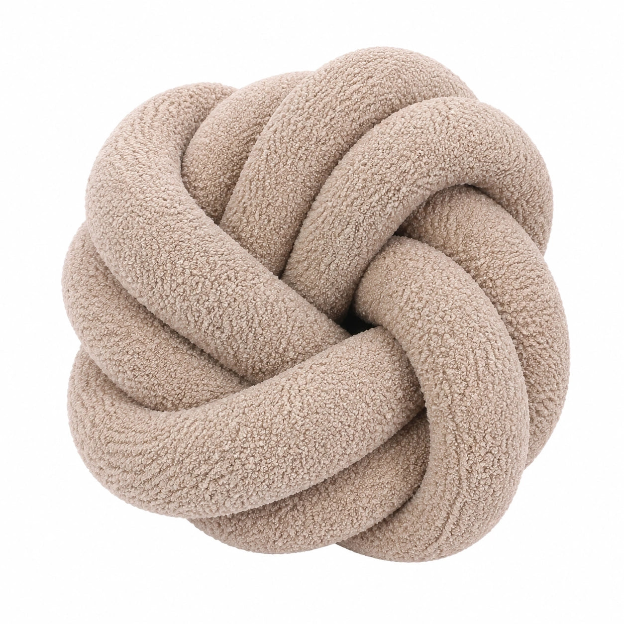 Coussin nœud 30 cm en tissu bouclette beige décoratif
