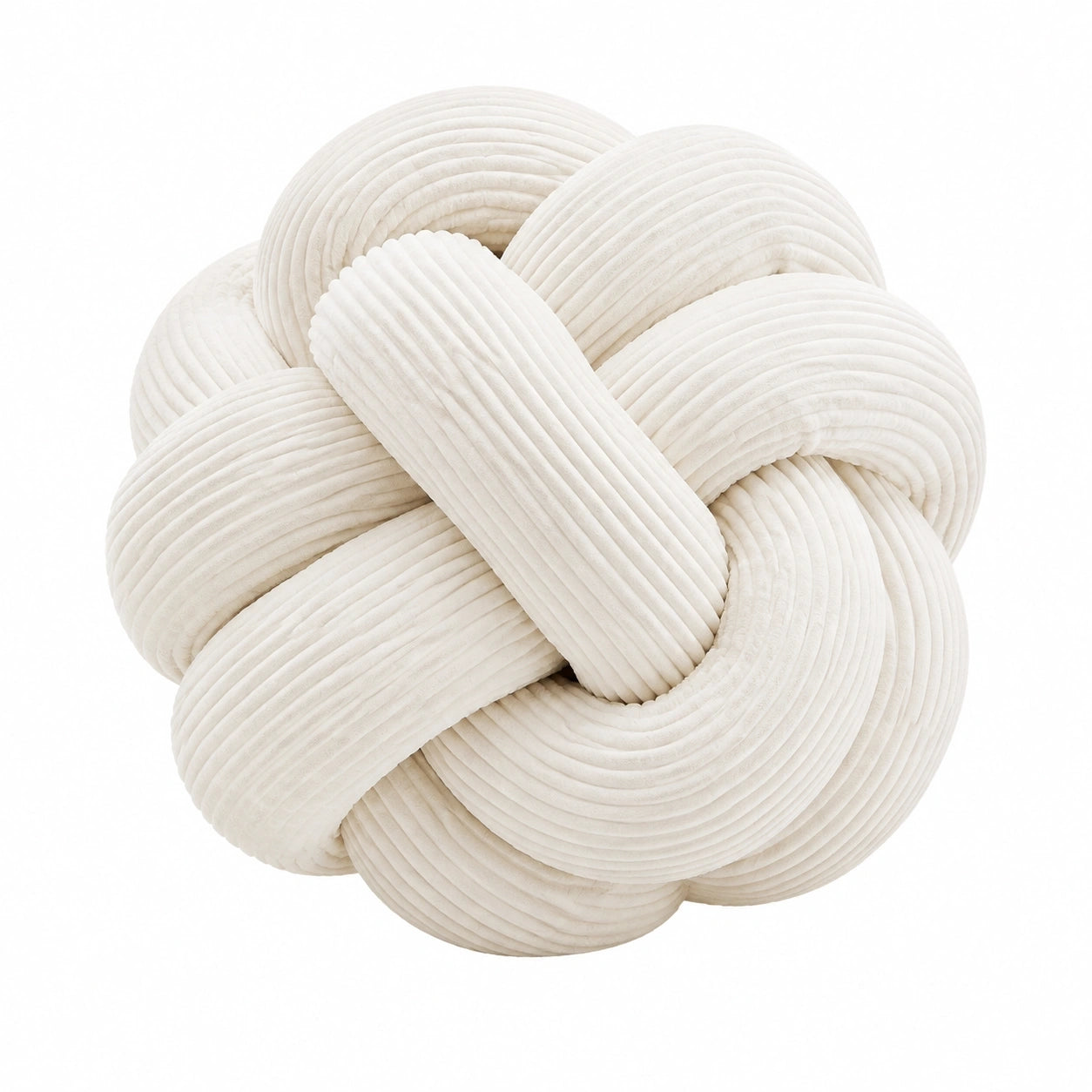 Coussin décoratif noué 30 cm en velours côtelé blanc cassé pour canapé style contemporain