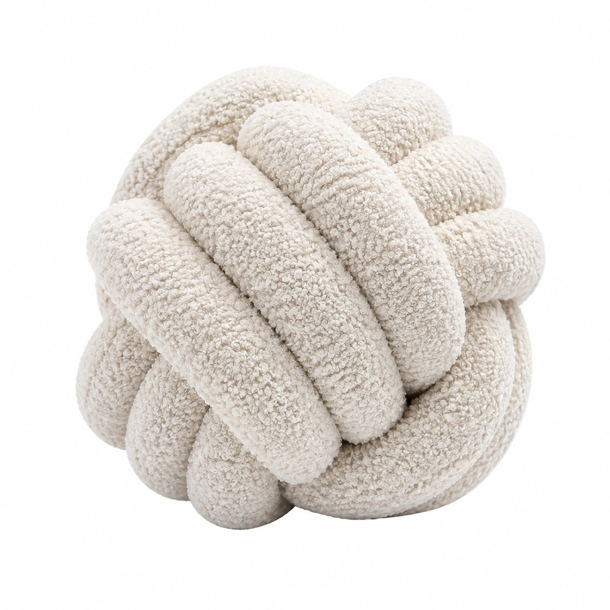 Coussin décoratif noué 35 cm en tissu bouclette blanc cassé