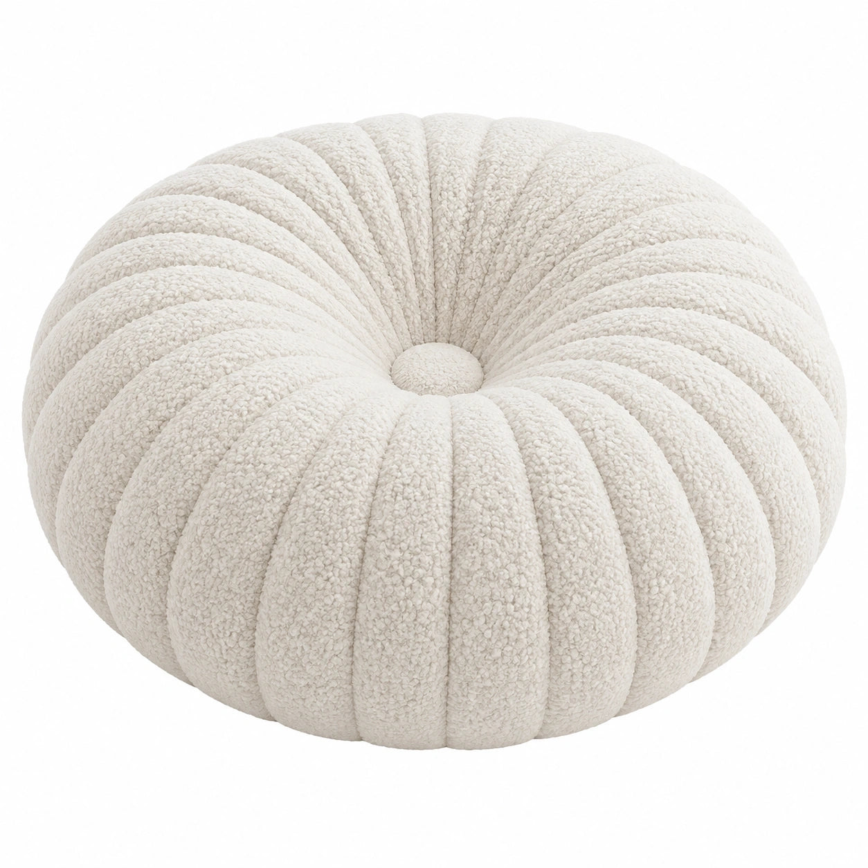 Coussin rond 60 cm en tissu bouclette écru pour assise style capitonné