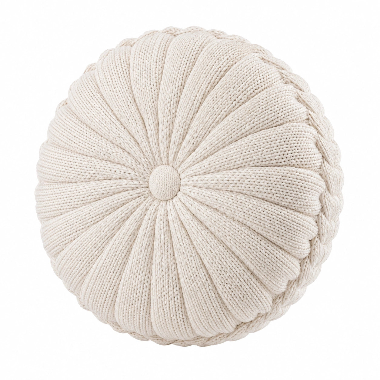 Coussin décoratif rond 45 cm en textile tricoté écru style relief