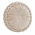 Coussin rond 45 cm en tissu effet velours beige avec bord tressé décoratif
