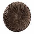 Coussin rond 40 cm en velours marron plissé décoratif