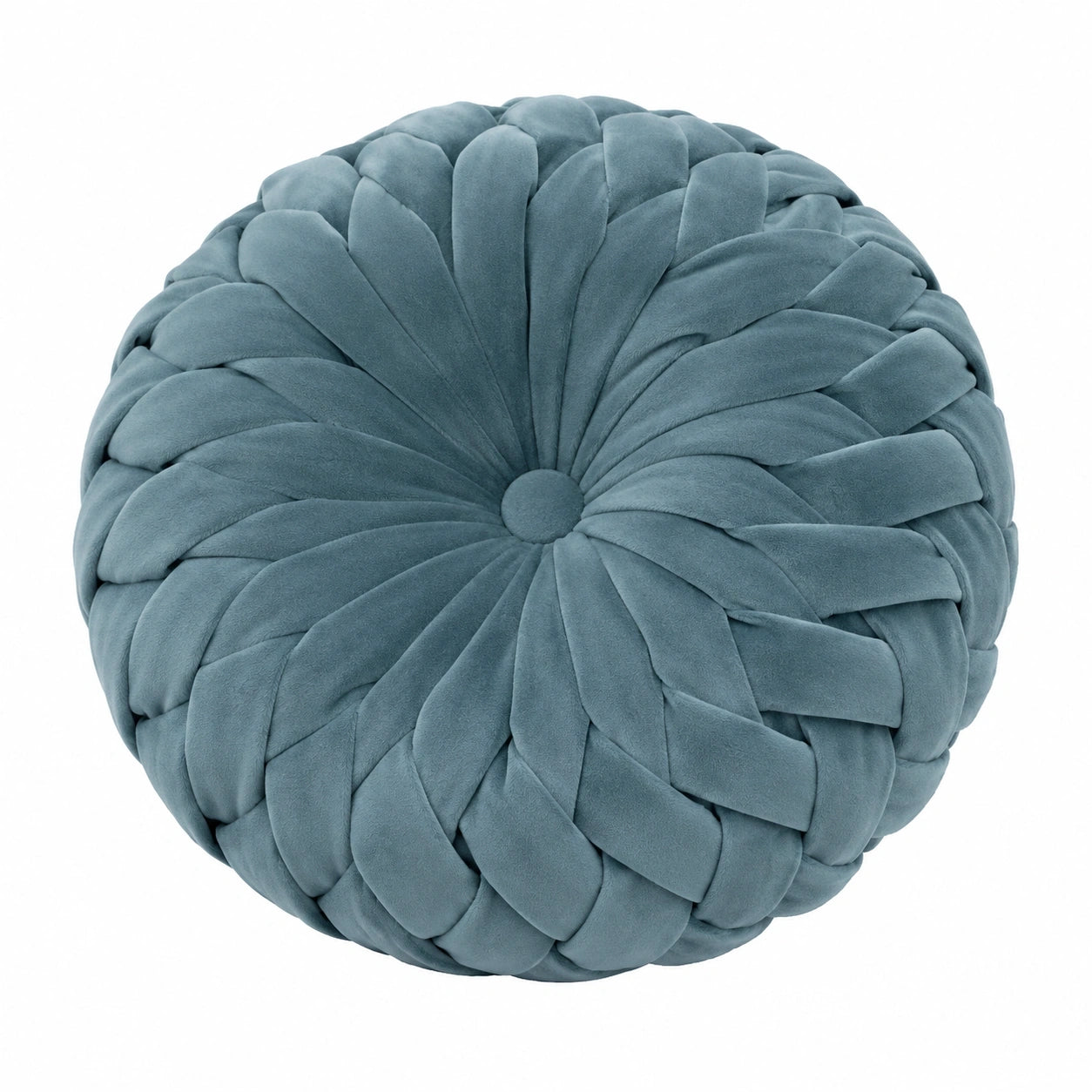 Coussin rond 45 cm en tissu effet velours bleu gris tressé décoratif