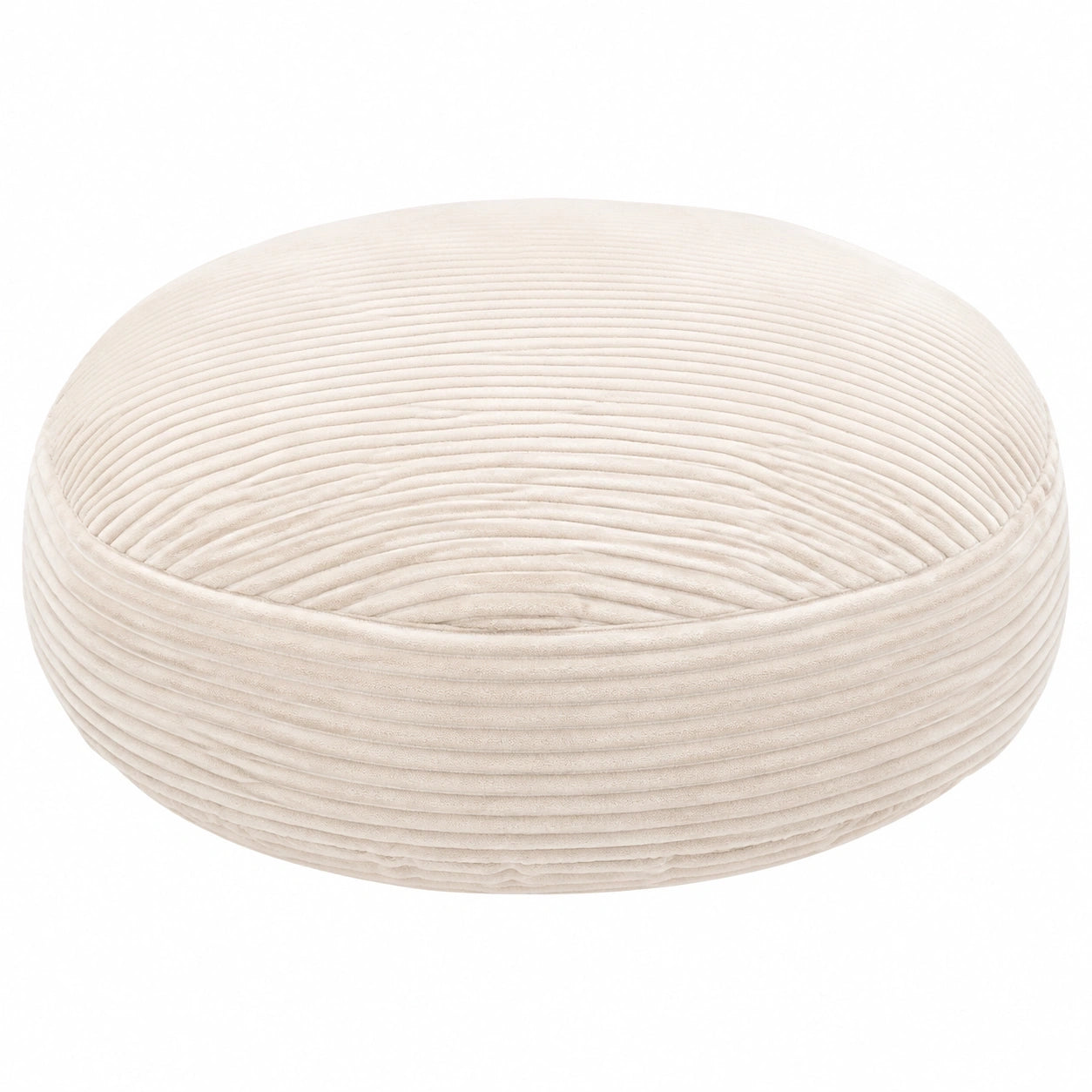 Coussin rond 80 cm en tissu côtelé beige pour assise au sol
