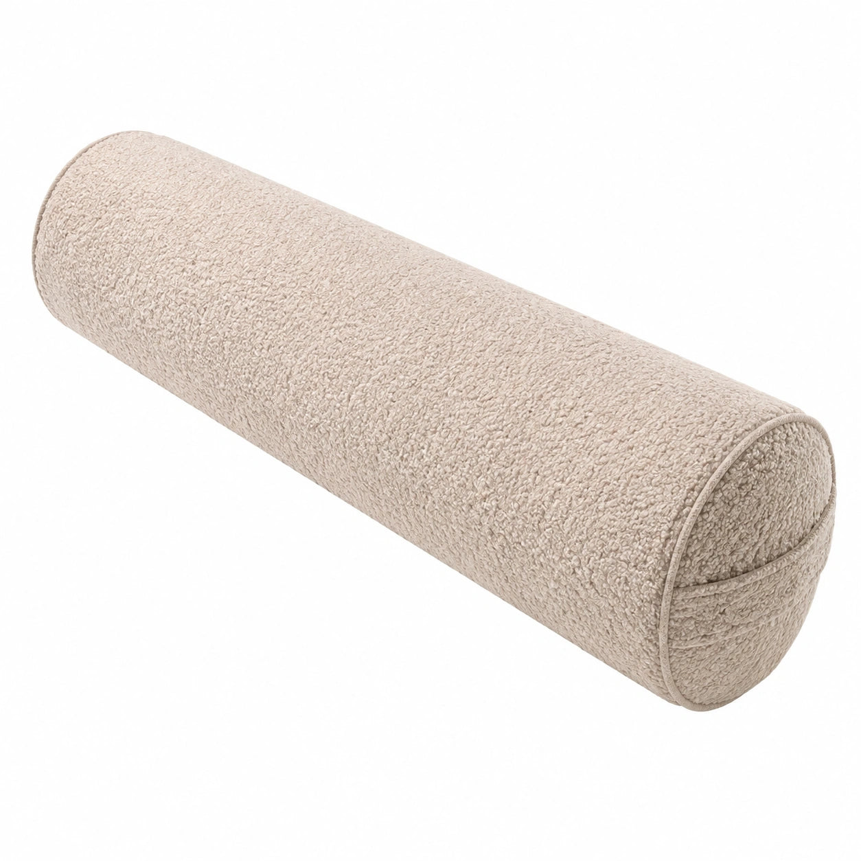 Coussin traversin cylindrique 15 x 50 cm en tissu bouclé beige - soutien décoratif